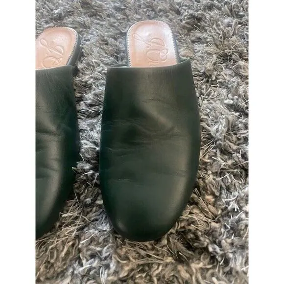 J Crew 6.5 Flats Leather Slip On Slipper Mules Green Round Toe Comfort Shoes