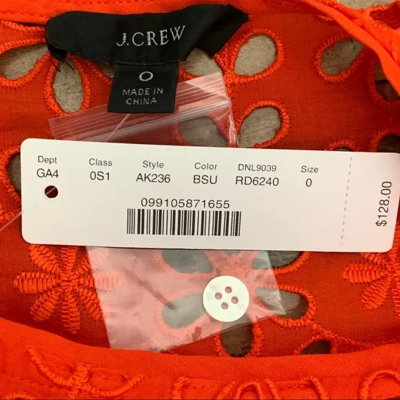 J. Crew Bell-sleeve Embroidered Eyelet Dress Orange Sz 0