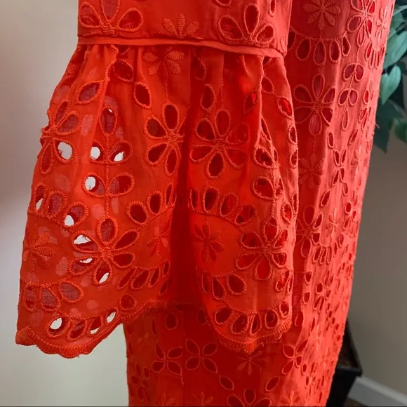 J. Crew Bell-sleeve Embroidered Eyelet Dress Orange Sz 0