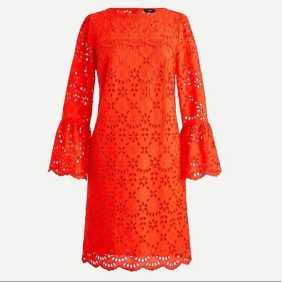J. Crew Bell-sleeve Embroidered Eyelet Dress Orange Sz 0