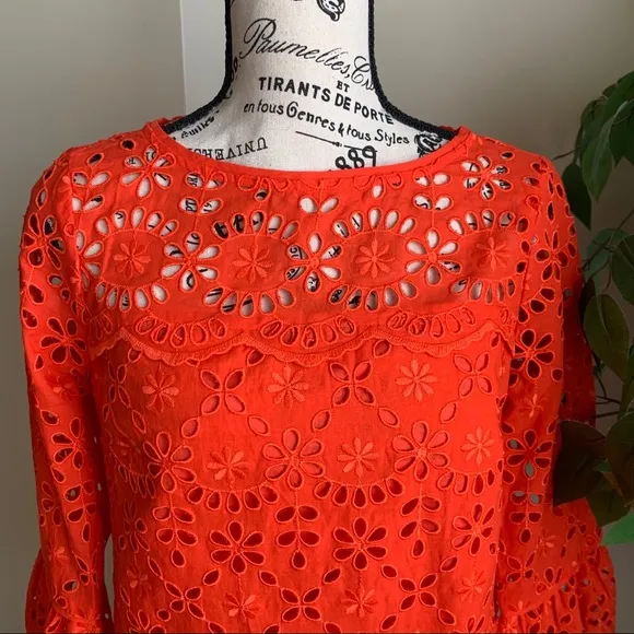 J. Crew Bell-sleeve Embroidered Eyelet Dress Orange Sz 0