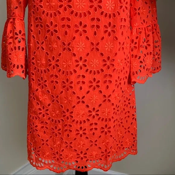 J. Crew Bell-sleeve Embroidered Eyelet Dress Orange Sz 0