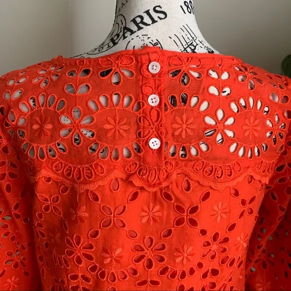 J. Crew Bell-sleeve Embroidered Eyelet Dress Orange Sz 0