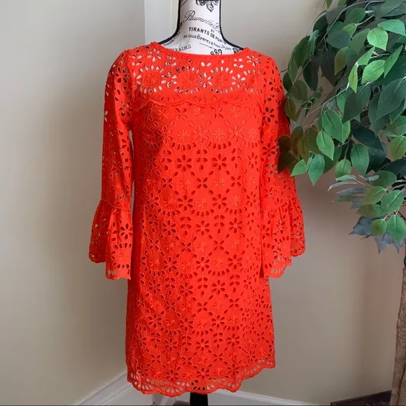 J. Crew Bell-sleeve Embroidered Eyelet Dress Orange Sz 0