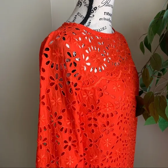 J. Crew Bell-sleeve Embroidered Eyelet Dress Orange Sz 0