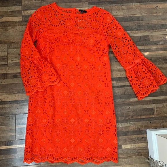 J. Crew Bell-sleeve Embroidered Eyelet Dress Orange Sz 0