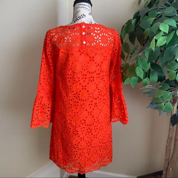 J. Crew Bell-sleeve Embroidered Eyelet Dress Orange Sz 0