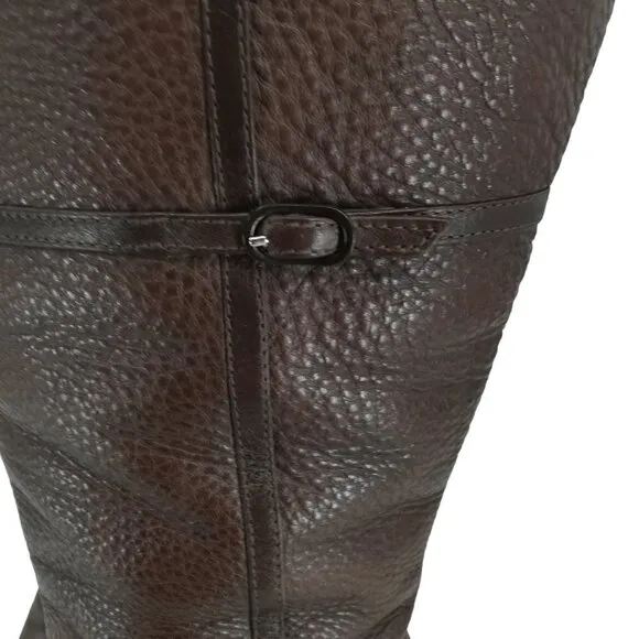 J Crew Brown Leather Knee High Heeled Boots Size 8.5 Side Zip Buckles Italy