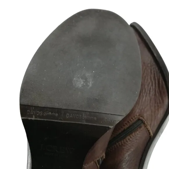 J Crew Brown Leather Knee High Heeled Boots Size 8.5 Side Zip Buckles Italy