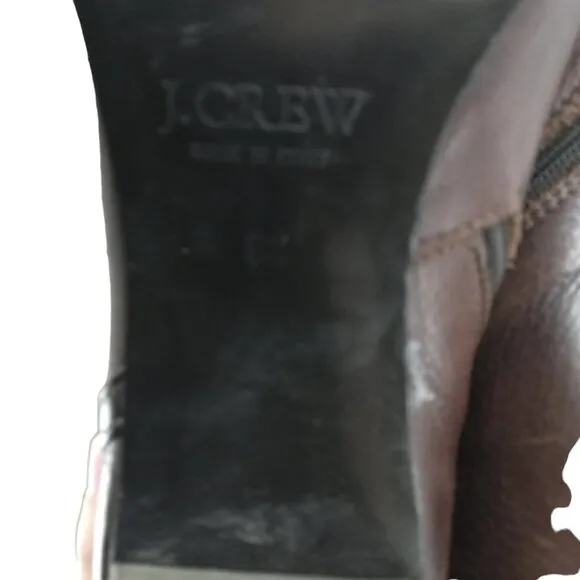 J Crew Brown Leather Knee High Heeled Boots Size 8.5 Side Zip Buckles Italy