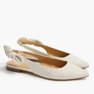 J. Crew Cream Natural Pointed Toe Sling Back Bow Flats Size 9.5