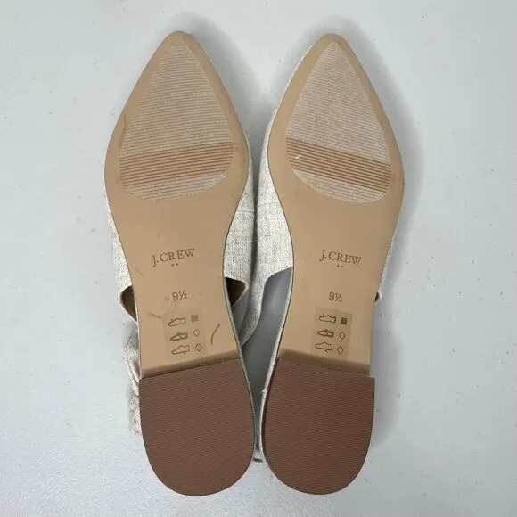 J. Crew Cream Natural Pointed Toe Sling Back Bow Flats Size 9.5