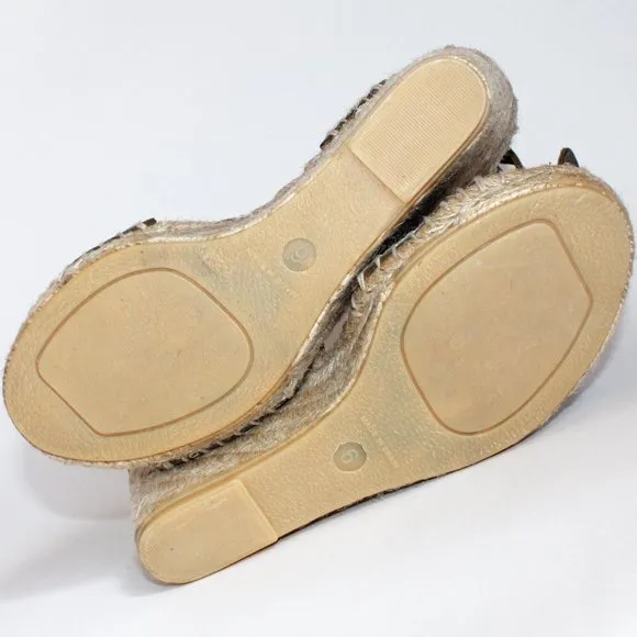 J. Crew Jeweled Vacchetta Olive Leather Espadrille Wedge Sandals