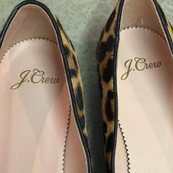 J. Crew Leather Pointed-toe Flats In Leopard Calf Hair Size 6.5 B29