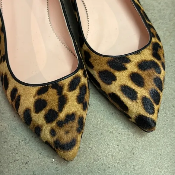 J. Crew Leather Pointed-toe Flats In Leopard Calf Hair Size 6.5 B29
