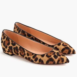 J. Crew Leather Pointed-toe Flats In Leopard Calf Hair Size 6.5 B29
