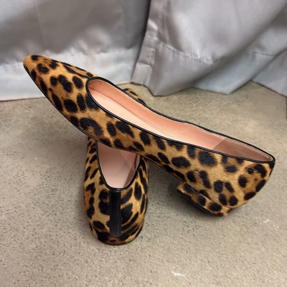 J. Crew Leather Pointed-toe Flats In Leopard Calf Hair Size 6.5 B29