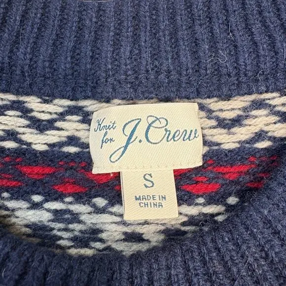 J. Crew Men's Fair Isle Lambswool Navy Boats Crewneck Sweater Size S