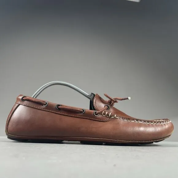 J. Crew Men’s Size 11 Brown Leather Lace Up Slip On 2 Eye Boat Shoes Casual EUC