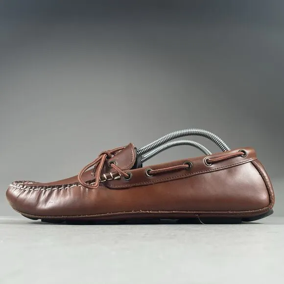 J. Crew Men’s Size 11 Brown Leather Lace Up Slip On 2 Eye Boat Shoes Casual EUC