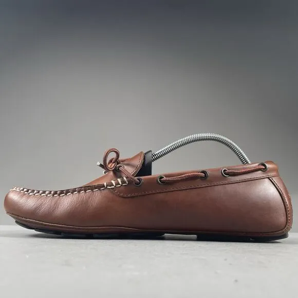 J. Crew Men’s Size 11 Brown Leather Lace Up Slip On 2 Eye Boat Shoes Casual EUC