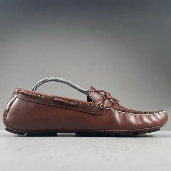 J. Crew Men’s Size 11 Brown Leather Lace Up Slip On 2 Eye Boat Shoes Casual EUC