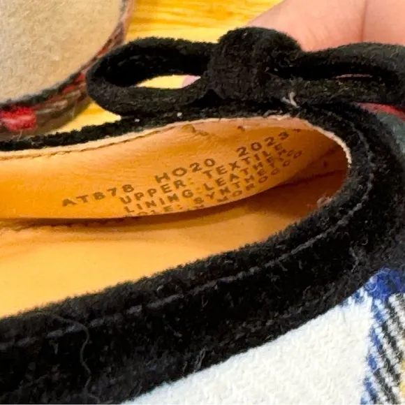 J Crew Pointed Bow Flats Snowy Tartan Plaid