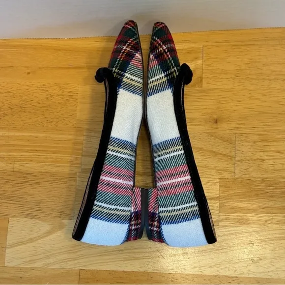 J Crew Pointed Bow Flats Snowy Tartan Plaid