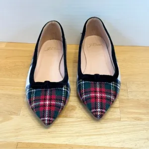 J Crew Pointed Bow Flats Snowy Tartan Plaid
