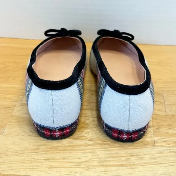J Crew Pointed Bow Flats Snowy Tartan Plaid
