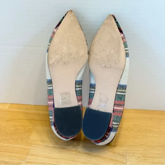J Crew Pointed Bow Flats Snowy Tartan Plaid