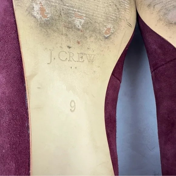 J Crew Shoes 9 Burgundy Suede Slip On Womens Heels