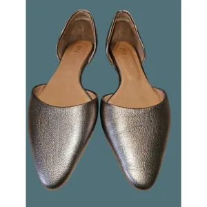 J. Jill D'orsay Leather Slip On Pointed Toe Flats Metallic Gold Pewter Womens 8