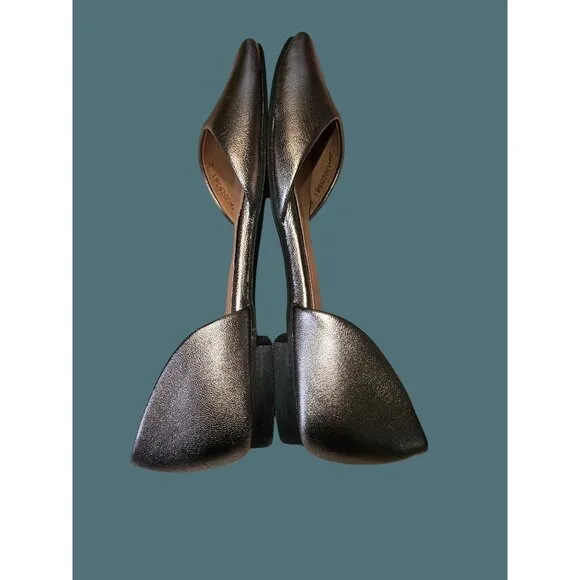 J. Jill D'orsay Leather Slip On Pointed Toe Flats Metallic Gold Pewter Womens 8
