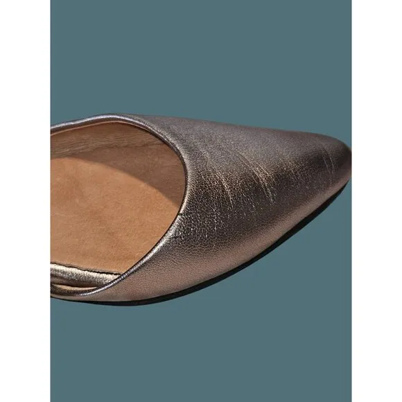 J. Jill D'orsay Leather Slip On Pointed Toe Flats Metallic Gold Pewter Womens 8