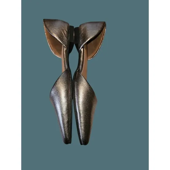 J. Jill D'orsay Leather Slip On Pointed Toe Flats Metallic Gold Pewter Womens 8