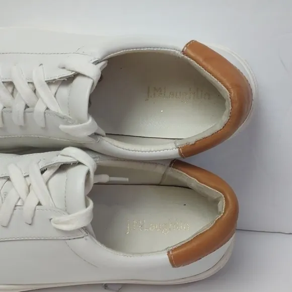 J. McLaughlin Angelique Leather Sneakers White Brown Size 8.5