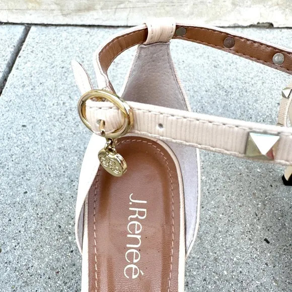 J. RENEE strappy sandals heels cream vegan gold studded stiletto sexy Women’s 13