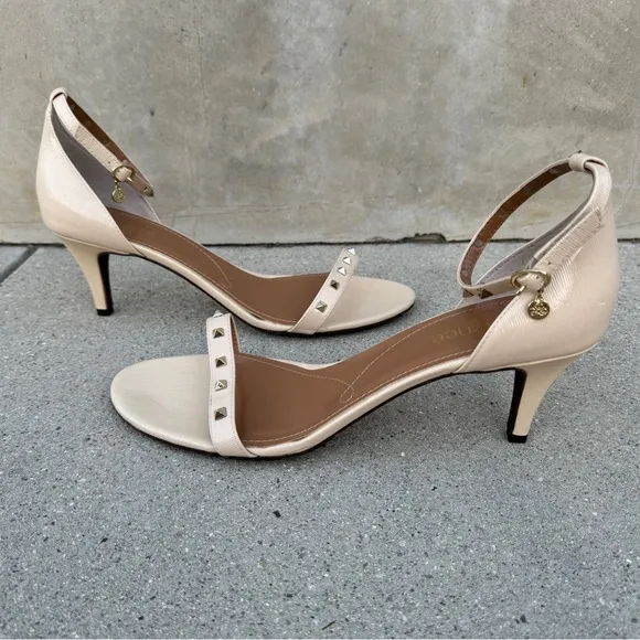 J. RENEE strappy sandals heels cream vegan gold studded stiletto sexy Women’s 13