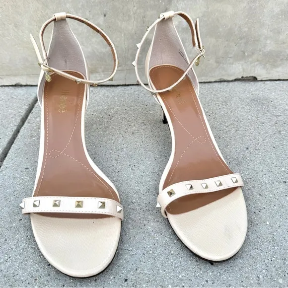 J. RENEE strappy sandals heels cream vegan gold studded stiletto sexy Women’s 13