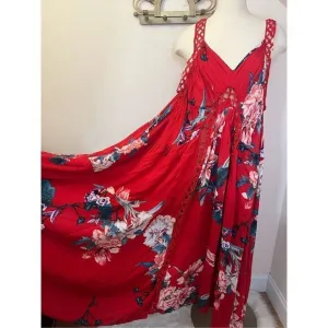 Jaase Bronte Lovers Passion Print Red Floral Maxi Dress M