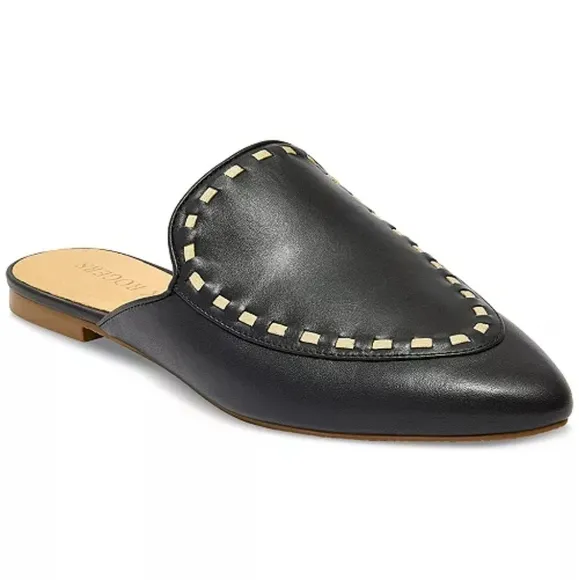 Jack Rogers Clarke Cord Mule Flats Black With Cream Stiching Detail NIB Sz 6