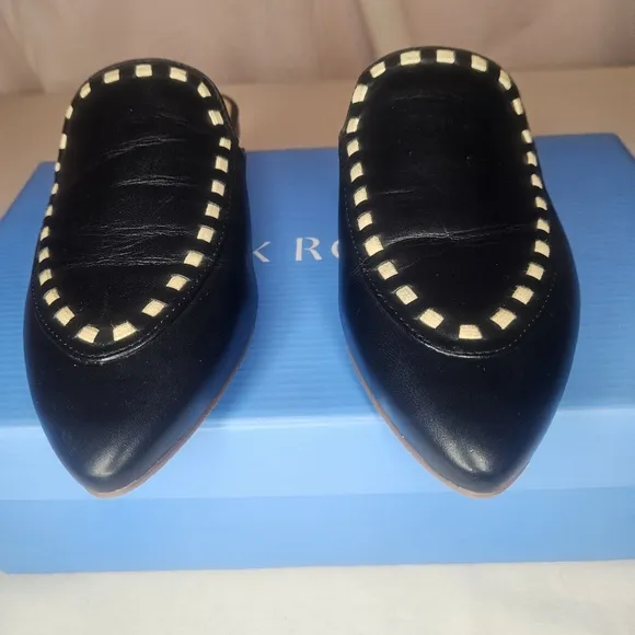 Jack Rogers Clarke Cord Mule Flats Black With Cream Stiching Detail NIB Sz 6