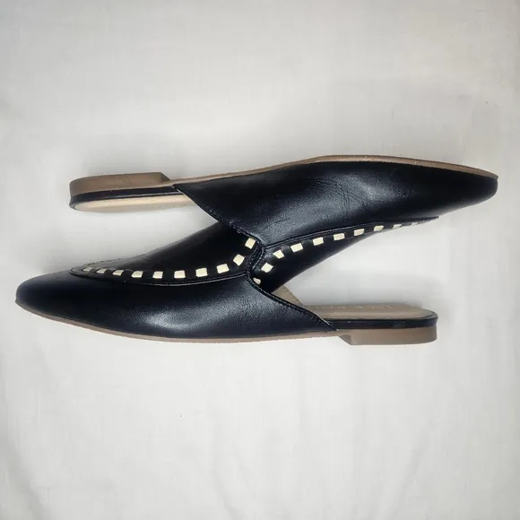 Jack Rogers Clarke Cord Mule Flats Black With Cream Stiching Detail NIB Sz 6