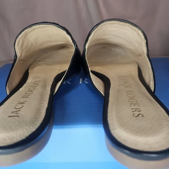 Jack Rogers Clarke Cord Mule Flats Black With Cream Stiching Detail NIB Sz 6