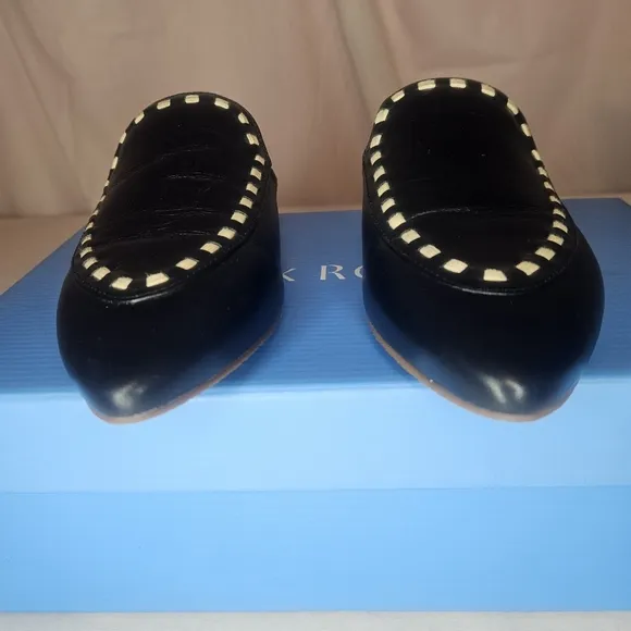 Jack Rogers Clarke Cord Mule Flats Black With Cream Stiching Detail NIB Sz 6