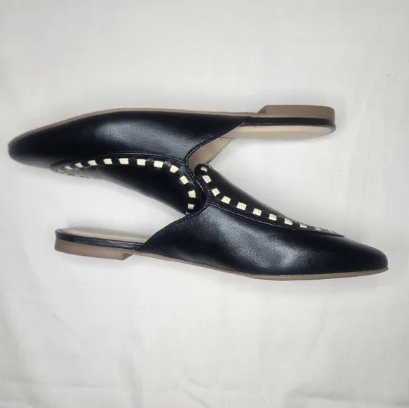 Jack Rogers Clarke Cord Mule Flats Black With Cream Stiching Detail NIB Sz 6