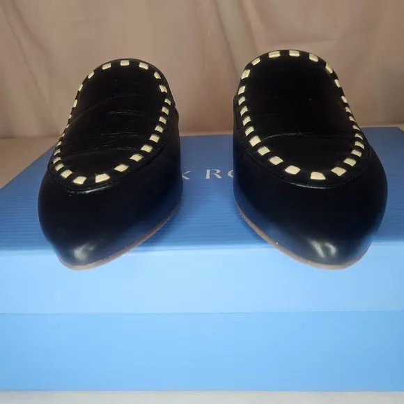 Jack Rogers Clarke Cord Mule Flats Black With Cream Stiching Detail NIB Sz 6
