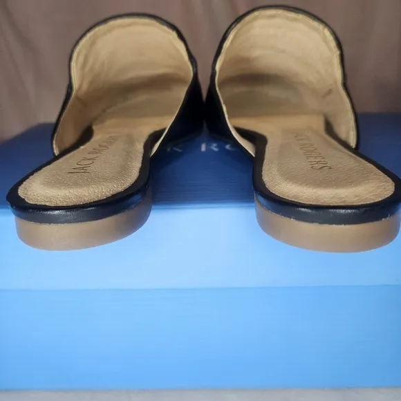 Jack Rogers Clarke Cord Mule Flats Black With Cream Stiching Detail NIB Sz 6
