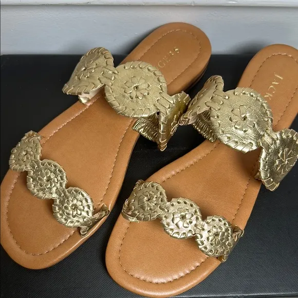Jack Rogers Lauren II Sandal Size 9 Gold Flats